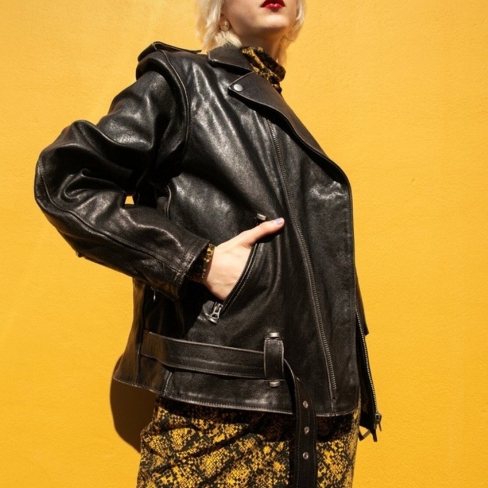 RE/DONE NWT Black Leather Oversized Moto Jacket